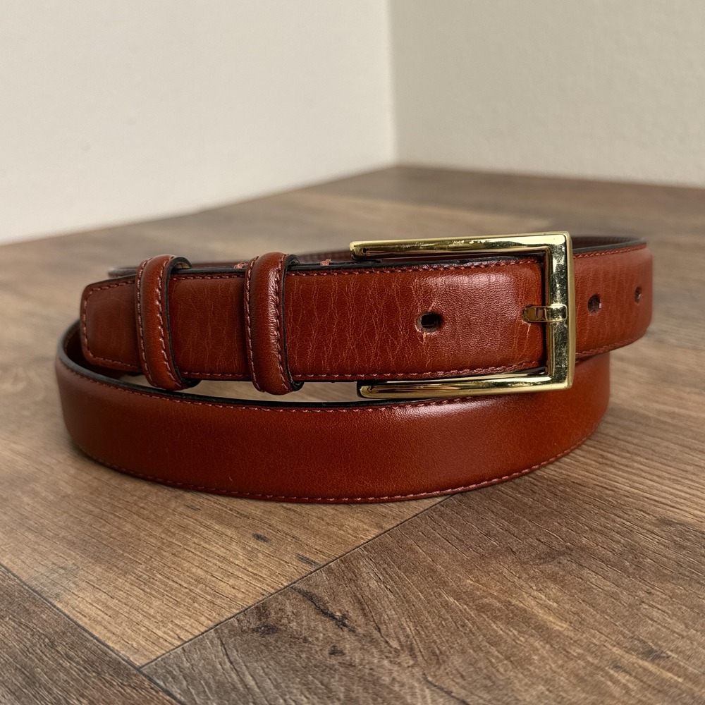 Vintage Handcrafted in Argentina Brown Leather Dress Belt Gold Buckle Size 38
